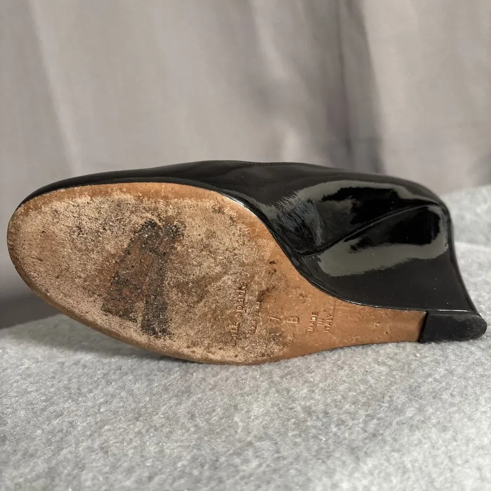 Kate Spade Platform Wedge Heels Black Size 7B Made In Italy Patent‎ Leather